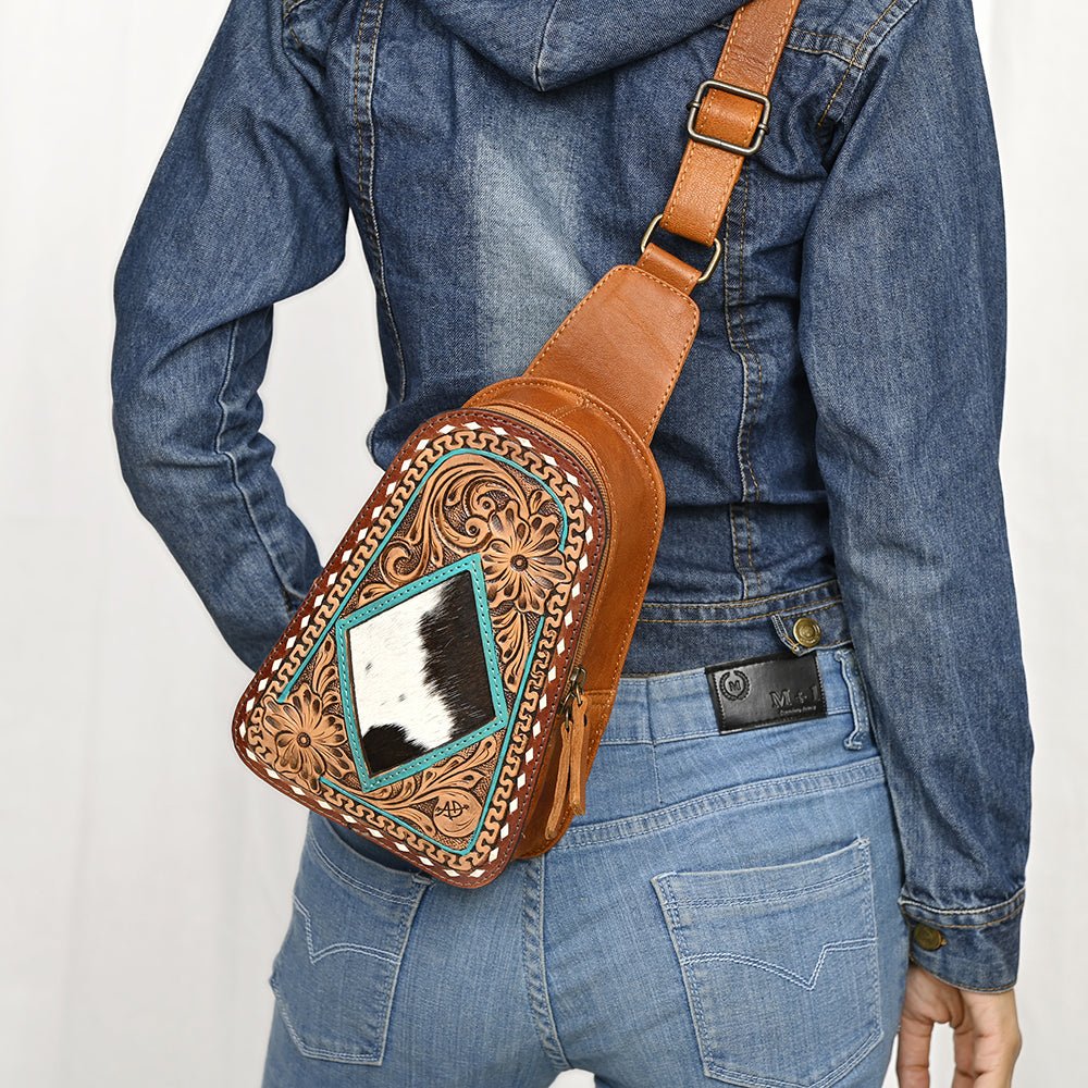 ADBG1481 Hand Tooled Leather Floral Sling Bag - Western Crossbody by American Darling