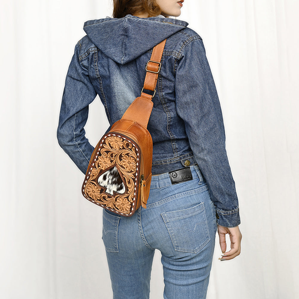 ADBG1481 Hand Tooled Leather Floral Sling Bag - Western Crossbody by American Darling