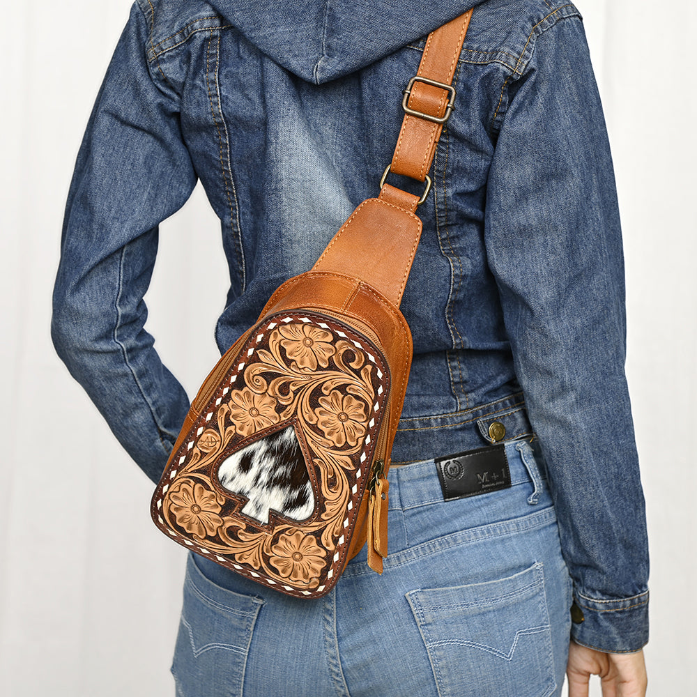 ADBG1481 Hand Tooled Leather Floral Sling Bag - Western Crossbody by American Darling