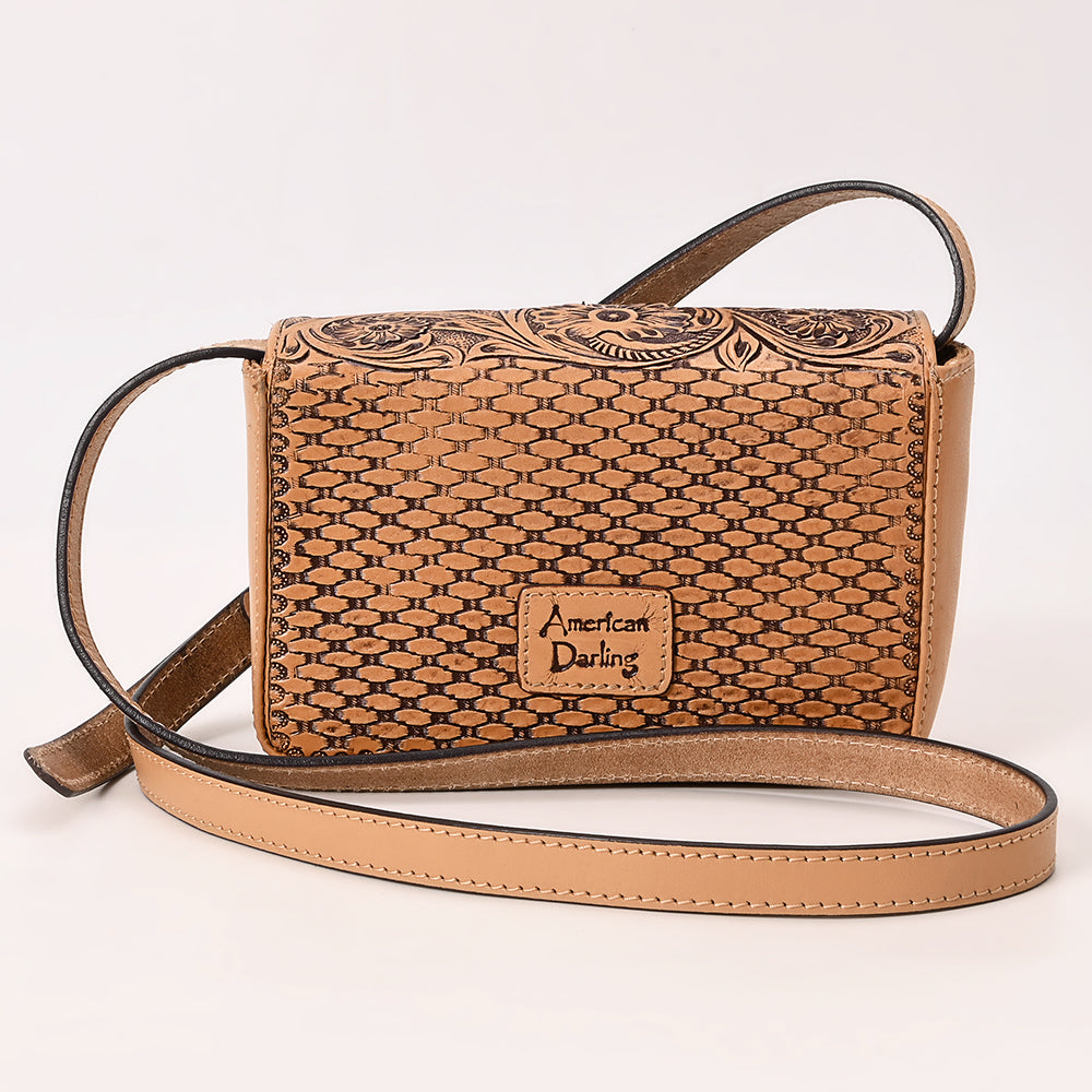 ADBGZ859 Tan Tooled Leather Crossbody Bag Western Floral Design | American Darling