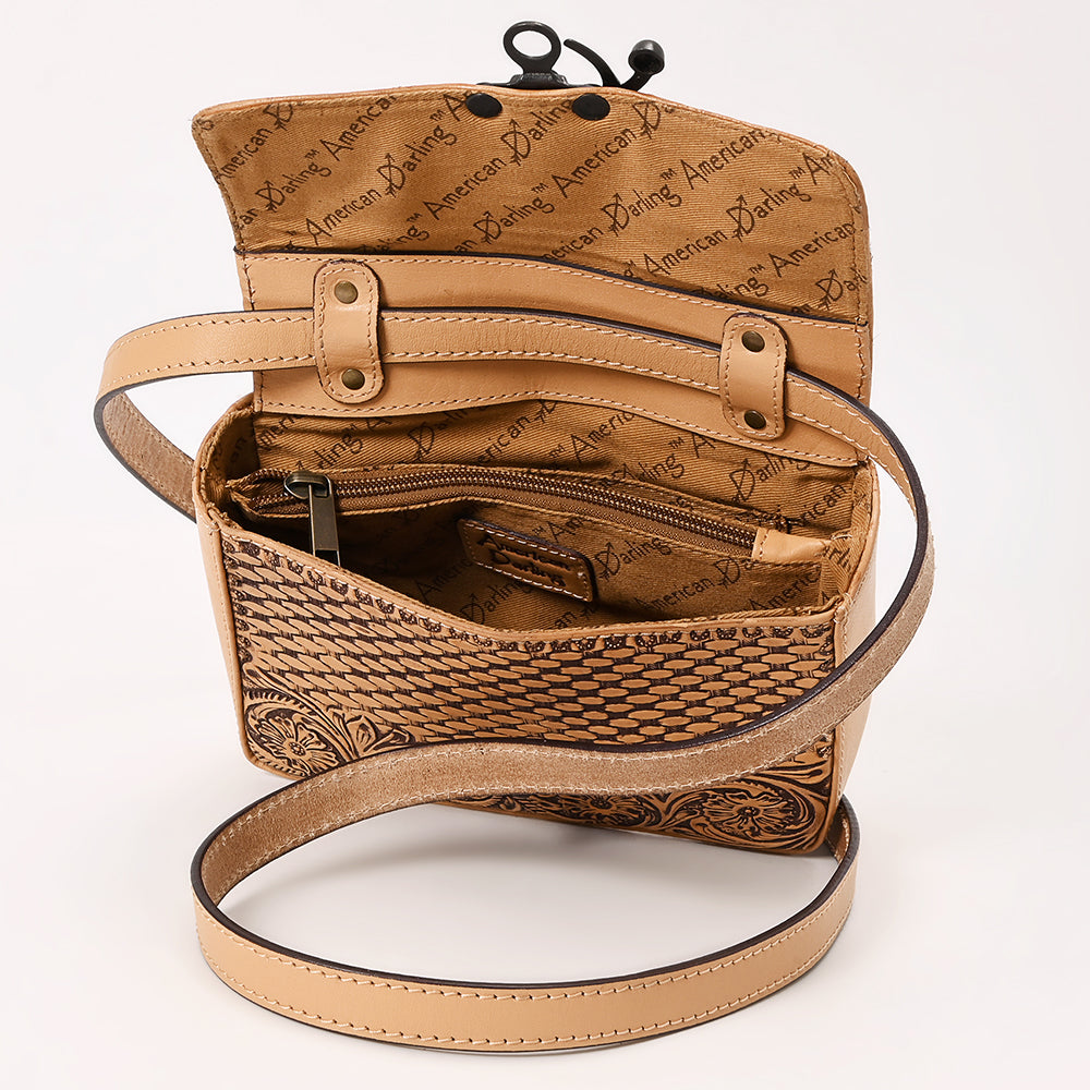 ADBGZ859 Tan Tooled Leather Crossbody Bag Western Floral Design | American Darling