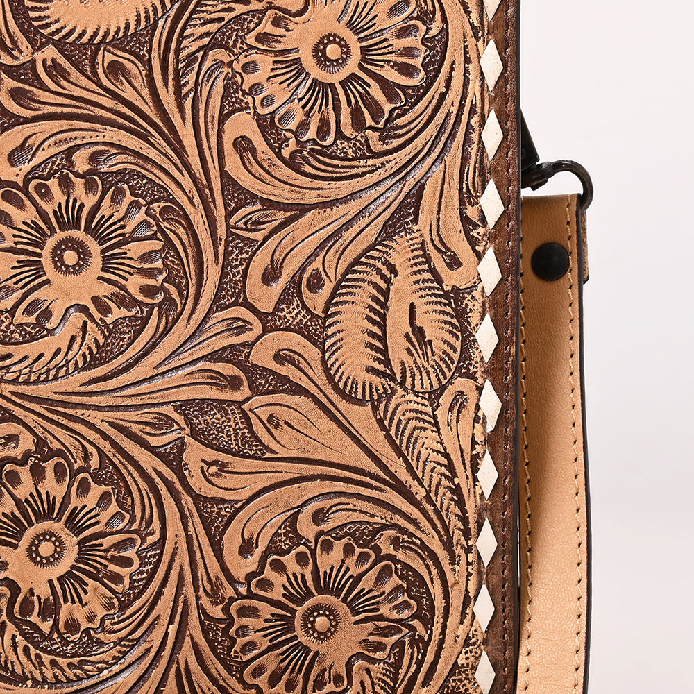 ADBGZ861 Vertical Tan Tooled Leather Crossbody Bag Western Floral | American Darling