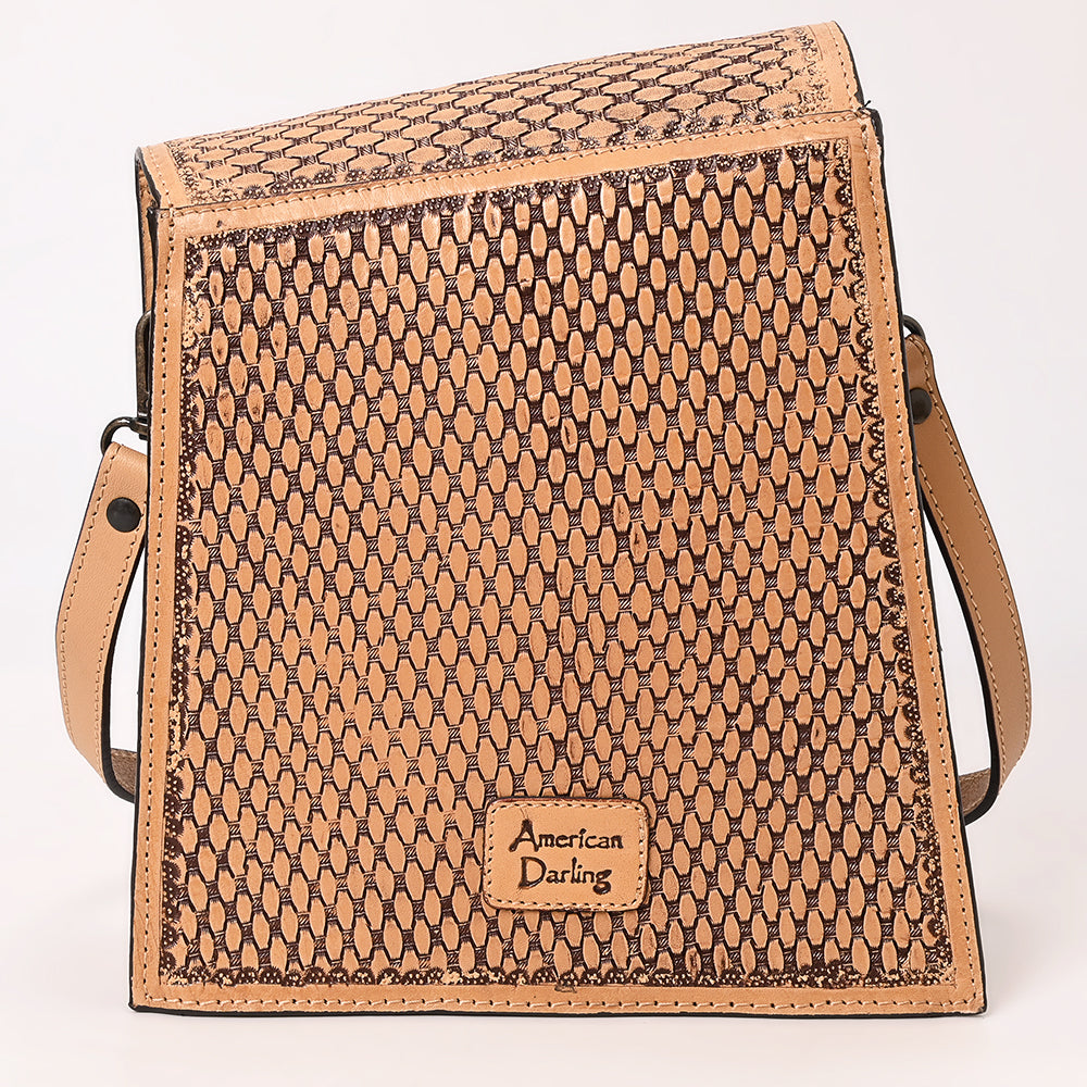 ADBGZ861 Vertical Tan Tooled Leather Crossbody Bag Western Floral | American Darling