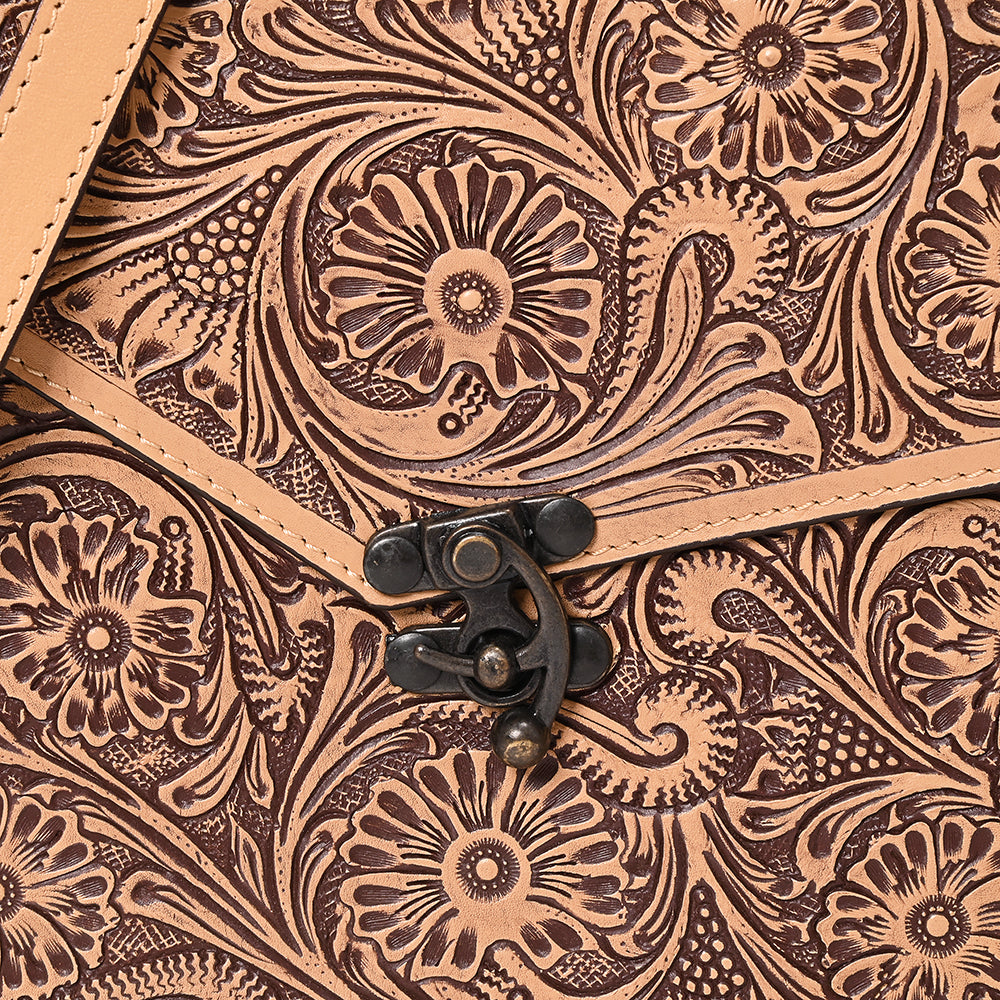 ADBGZ862 Structured Floral Tooled Leather Top Handle Tote Bag Tan Western Satchel | American Darling