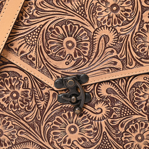 ADBGZ862 Structured Floral Tooled Leather Top Handle Tote Bag Tan Western Satchel | American Darling