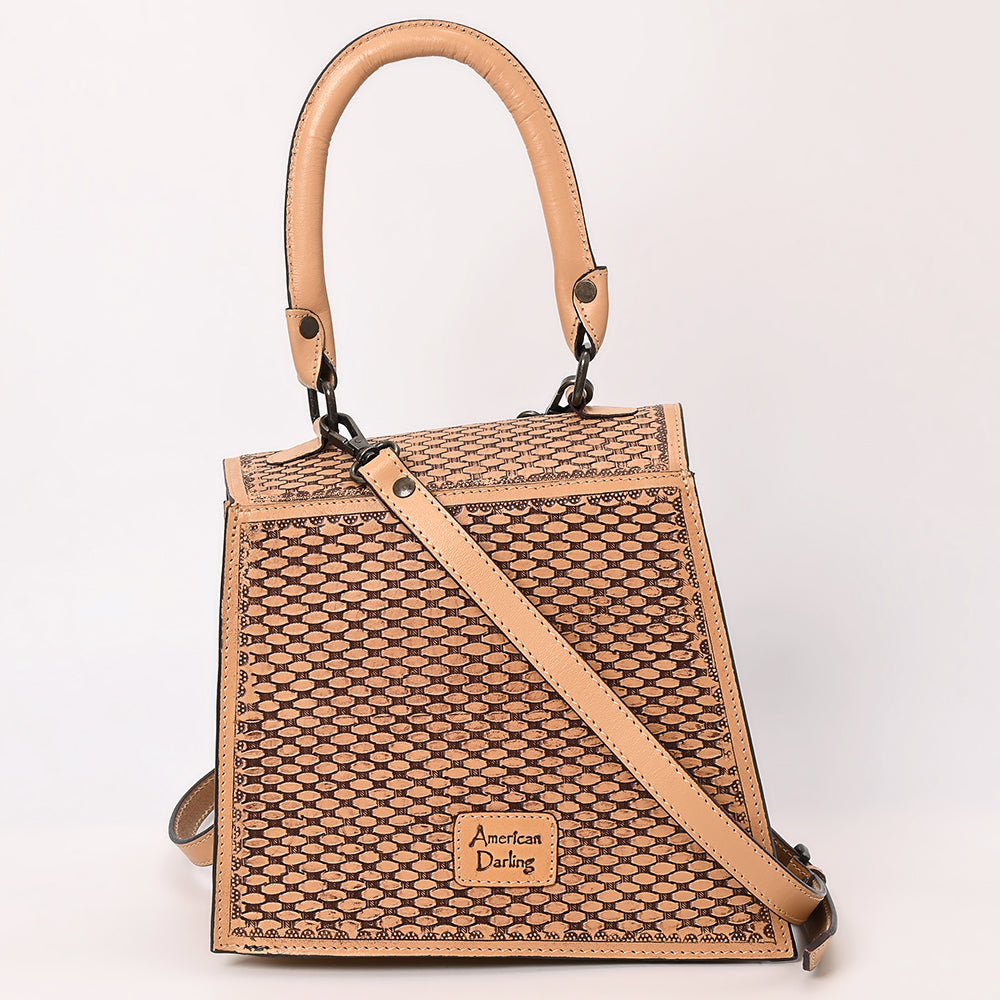 ADBGZ862 Structured Floral Tooled Leather Top Handle Tote Bag Tan Western Satchel | American Darling