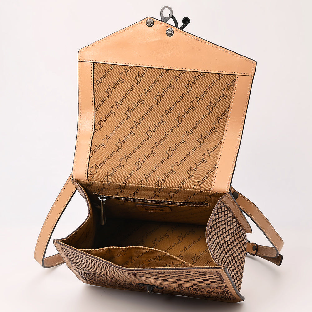 ADBGZ862 Structured Floral Tooled Leather Top Handle Tote Bag Tan Western Satchel | American Darling