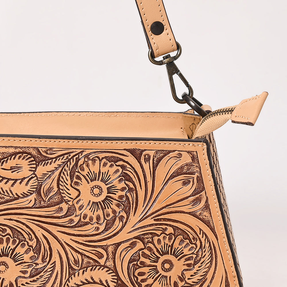 ADBGZ863 Tooled Leather Trapezoid Evening Bag Tan Western Floral Purse | American Darling