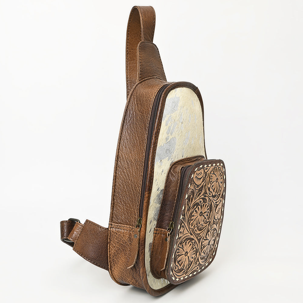 American Darling Floral Hand Tooled Bag | Hair on Cowhide Sling