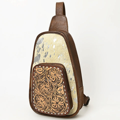 American Darling Floral Hand Tooled Bag -Hair on Cowhide Sling