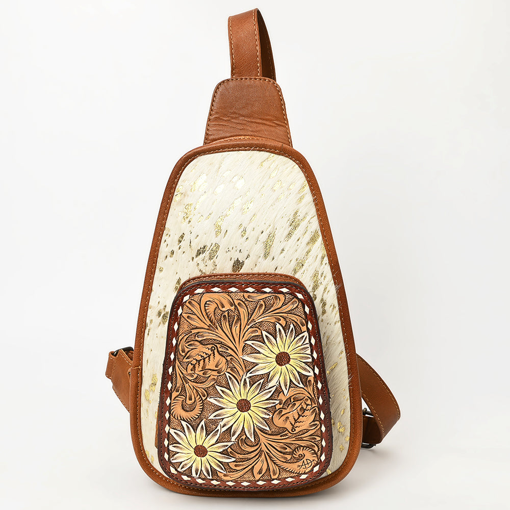 American Darling Floral Hand Tooled Bag | Hair on Cowhide Sling