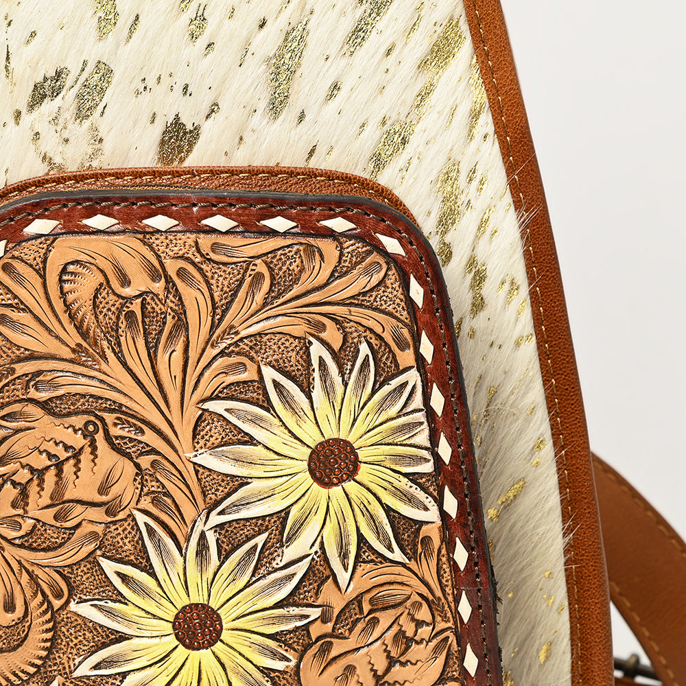 American Darling Floral Hand Tooled Bag | Hair on Cowhide Sling