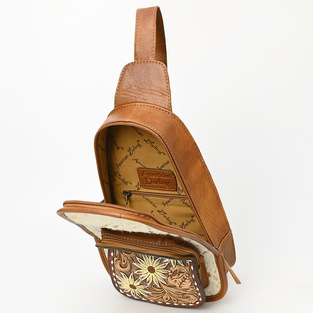 American Darling Floral Hand Tooled Bag | Hair on Cowhide Sling