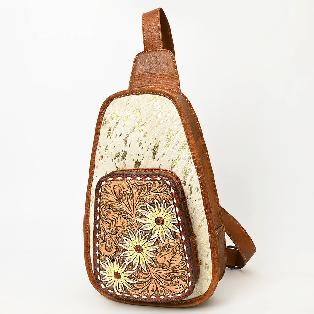 American Darling Floral Hand Tooled Bag | Hair on Cowhide Sling