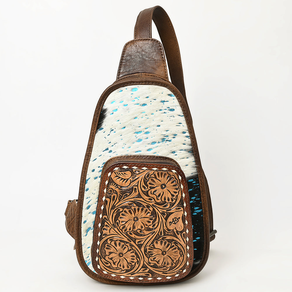American Darling Floral Hand Tooled Bag | Hair on Cowhide Sling