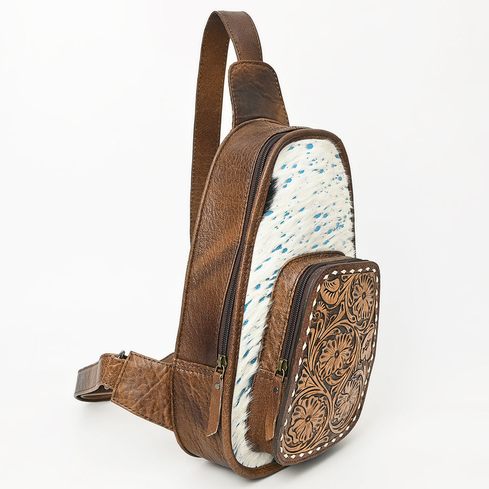 American Darling Floral Hand Tooled Bag | Hair on Cowhide Sling