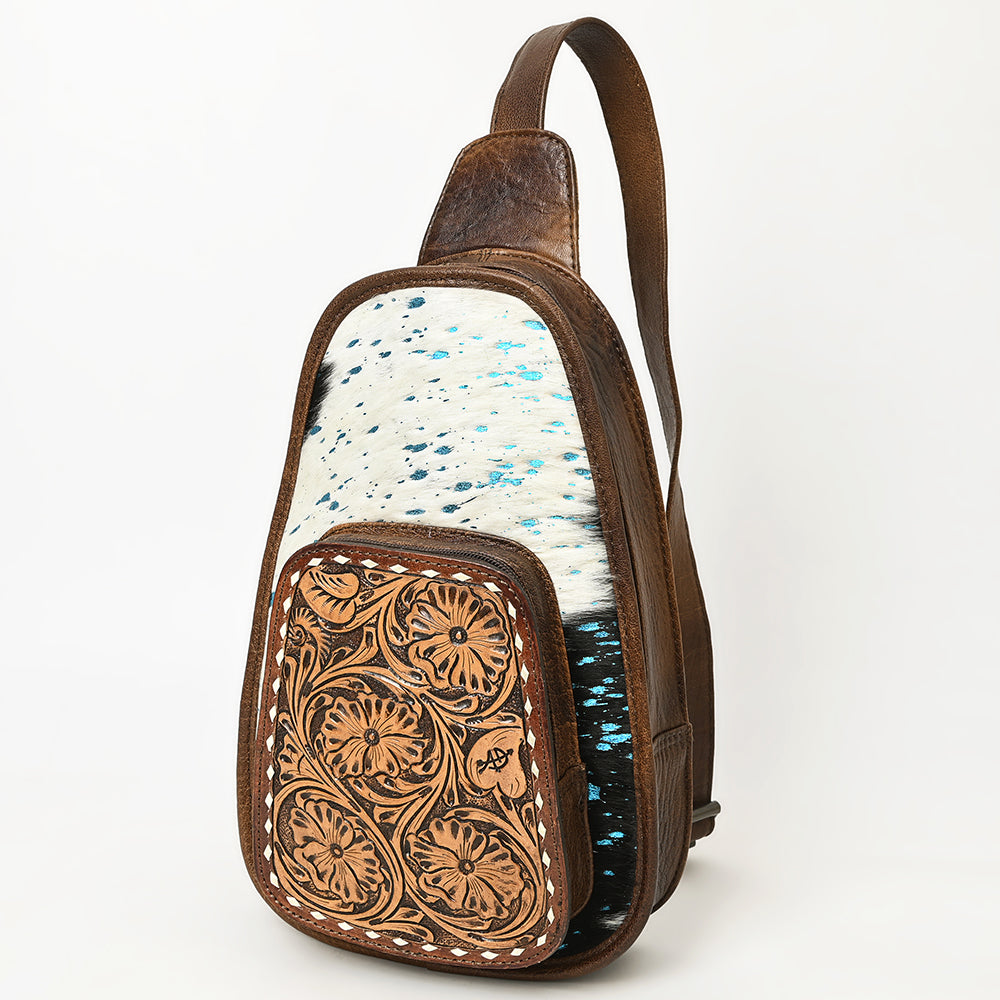 American Darling Floral Hand Tooled Bag | Hair on Cowhide Sling