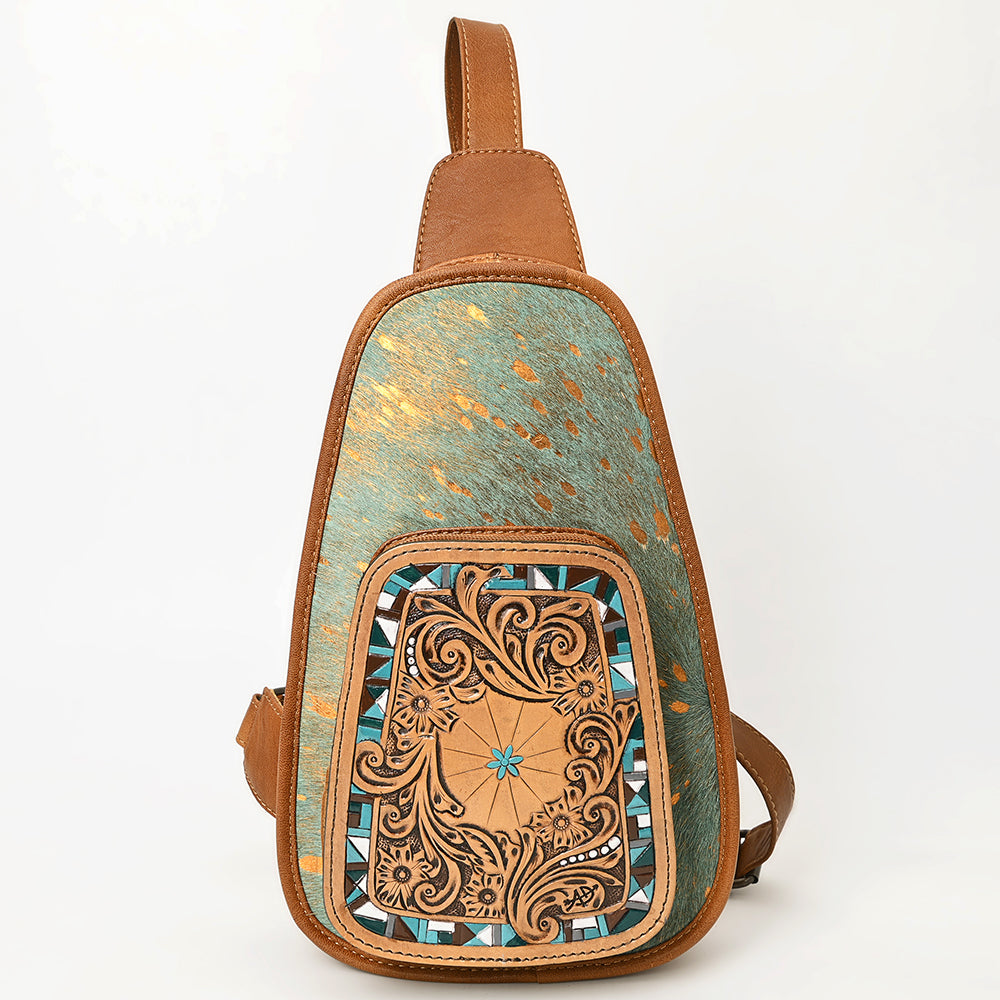 American Darling Floral Hand Tooled Bag | Hair on Cowhide Sling