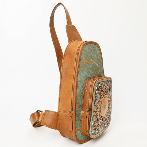 American Darling Floral Hand Tooled Bag -Hair on Cowhide Sling