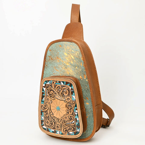 American Darling Floral Hand Tooled Bag -Hair on Cowhide Sling