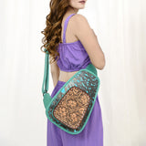ADBG1146 Cowhide Leather Western Sling Bag with Hand-Tooled Pocket - Eleanor Edition by American Darling