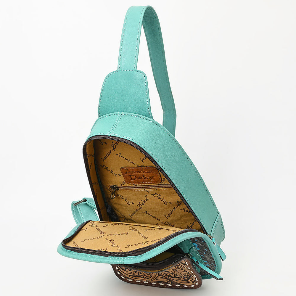 American Darling Floral Hand Tooled Bag | Hair on Cowhide Sling