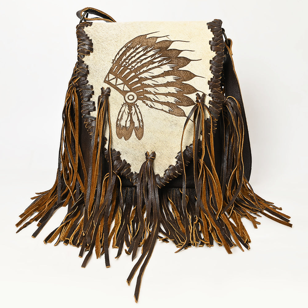 ADBGM416 Engraved Designed Hair-On Fringe Messenger Bag with Braided Trim - American Darling