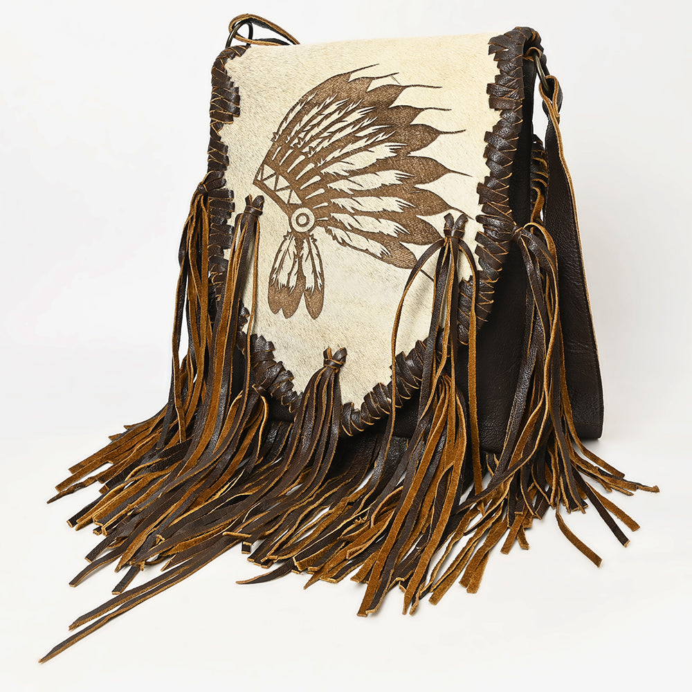 ADBGM416 Engraved Designed Hair-On Fringe Messenger Bag with Braided Trim - American Darling
