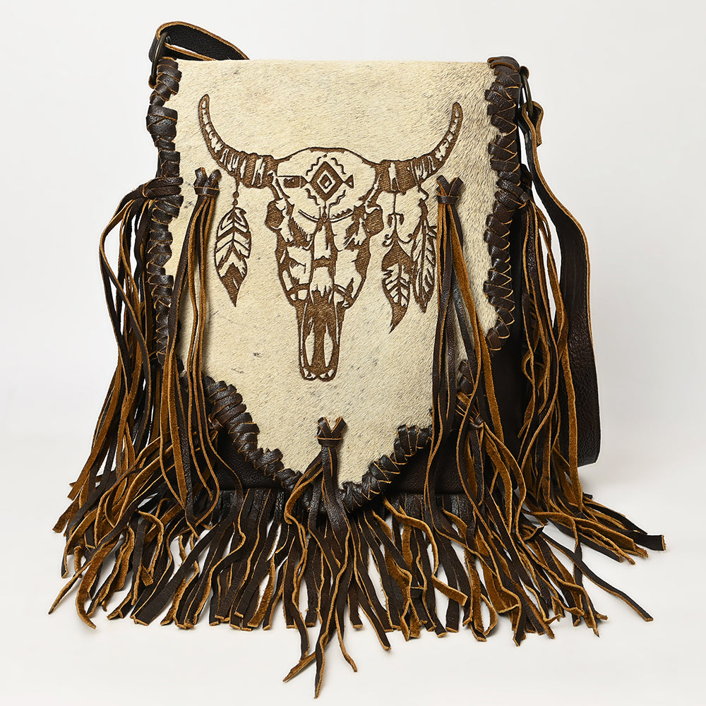 ADBGM416 Engraved Designed Hair-On Fringe Messenger Bag with Braided Trim - American Darling