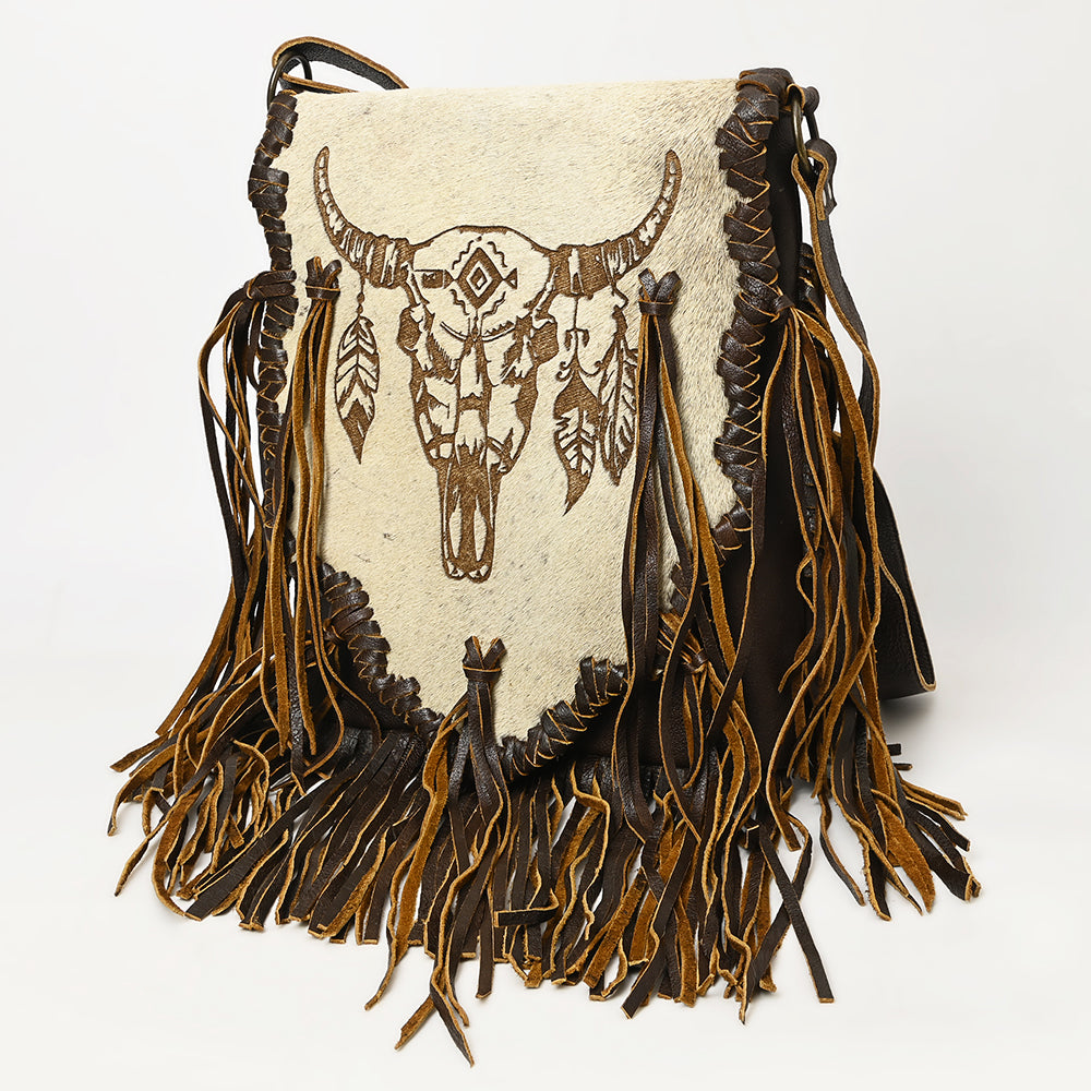 ADBGM416 Engraved Designed Hair-On Fringe Messenger Bag with Braided Trim - American Darling