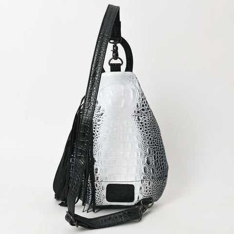 American Darling Crocodile Embossed Sling Bag | Hand-Tooled Leather Fringe Bag