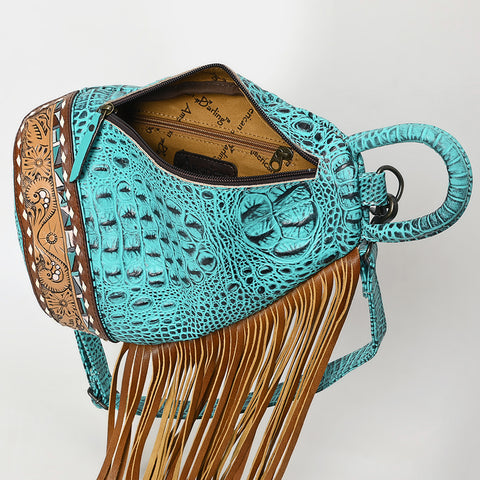American Darling Crocodile Embossed Sling Bag | Hand-Tooled Leather Fringe Bag