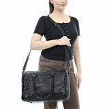 ADBG1483 Hand-Tooled Leather Duffle Bag - Floral Western Travel Purse
