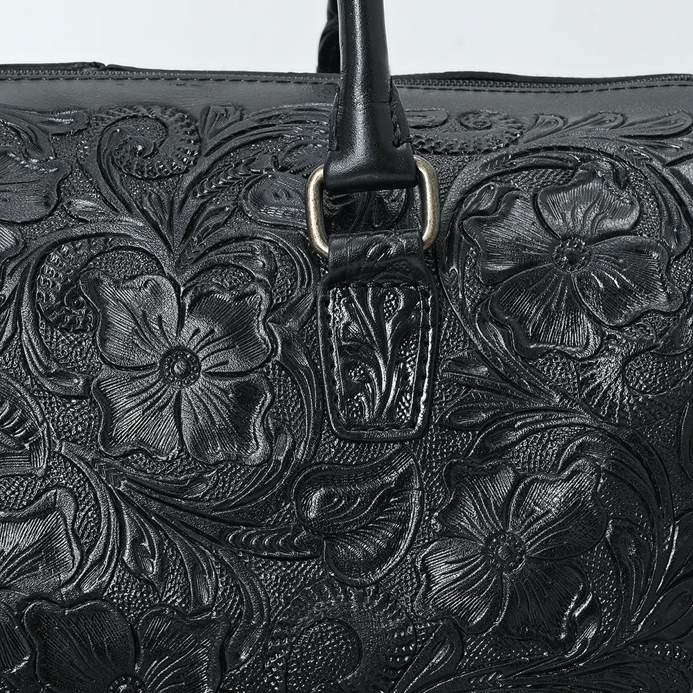 ADBG1483 Hand-Tooled Leather Duffle Bag - Floral Western Travel Purse