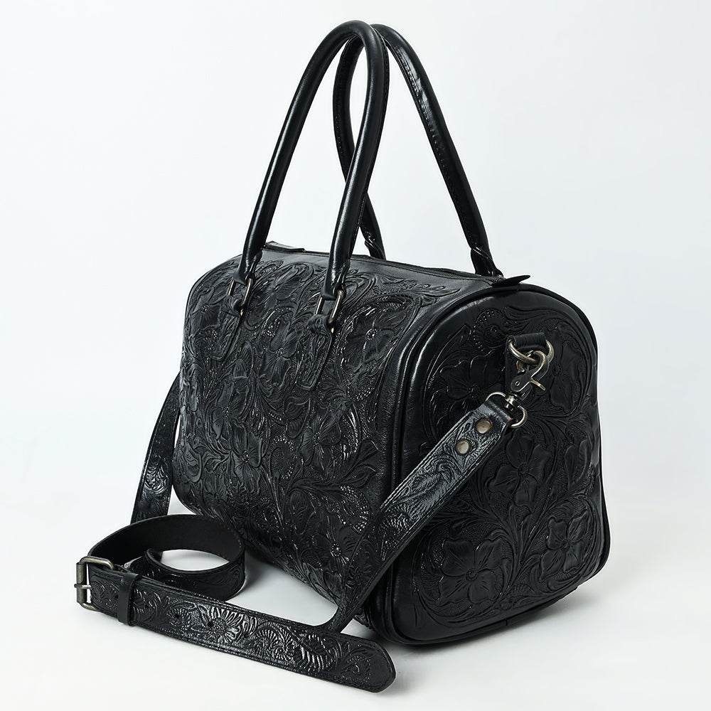 ADBG1483 Hand-Tooled Leather Duffle Bag - Floral Western Travel Purse