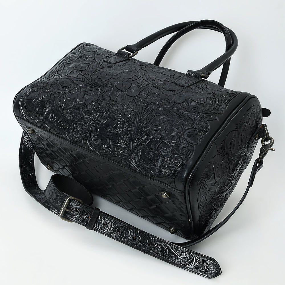 ADBG1483 Hand-Tooled Leather Duffle Bag - Floral Western Travel Purse