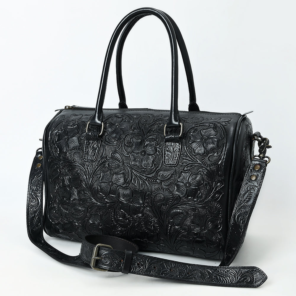 ADBG1483 Hand-Tooled Leather Duffle Bag - Floral Western Travel Purse