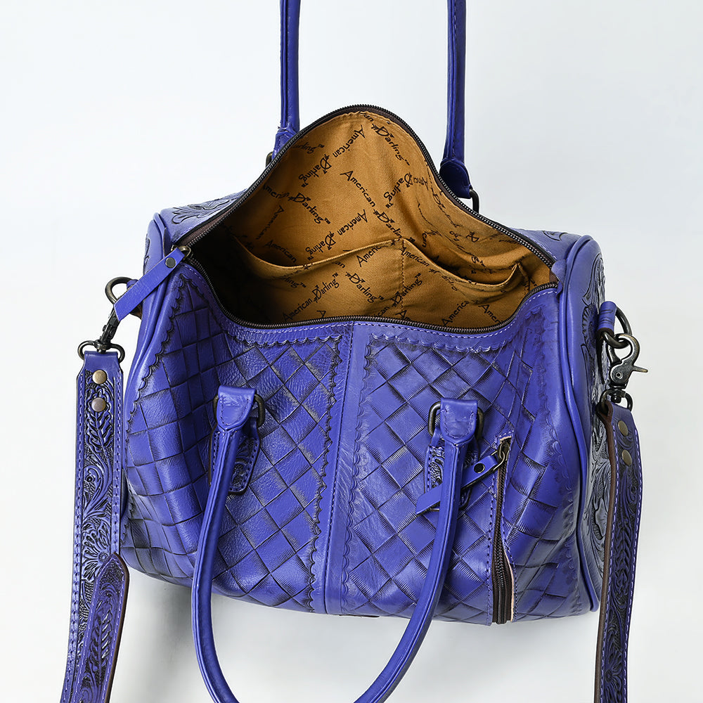 ADBG1483 Hand-Tooled Leather Duffle Bag - Floral Western Travel Purse