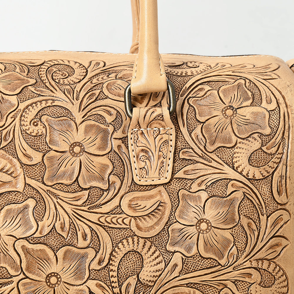 ADBG1483 Hand-Tooled Leather Duffle Bag - Floral Western Travel Purse