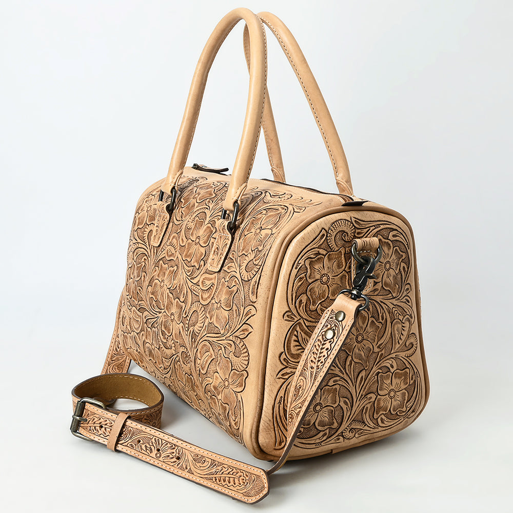 ADBG1483 Hand-Tooled Leather Duffle Bag - Floral Western Travel Purse