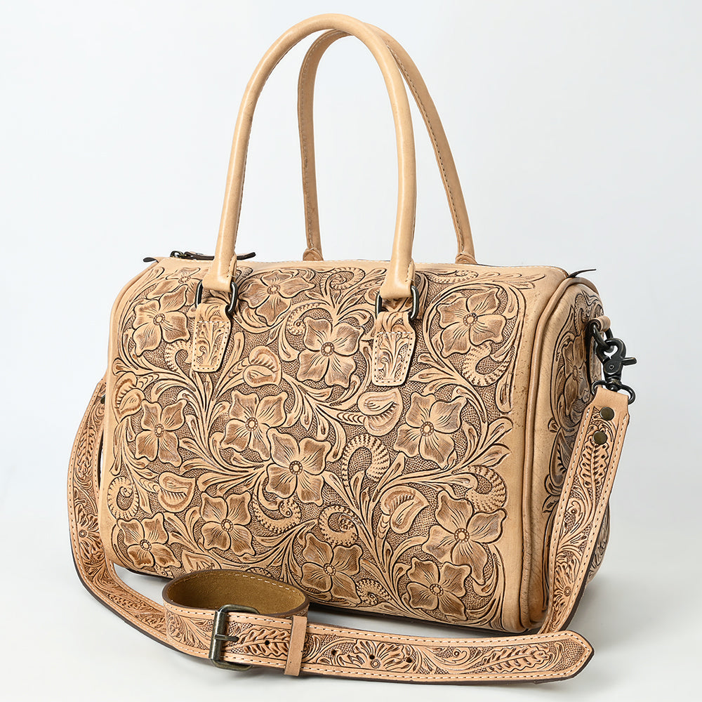 ADBG1483 Hand-Tooled Leather Duffle Bag - Floral Western Travel Purse