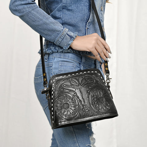 American Darling Hand Tooled Western Leather Crossbody - Floral Carved Full Grain Leather