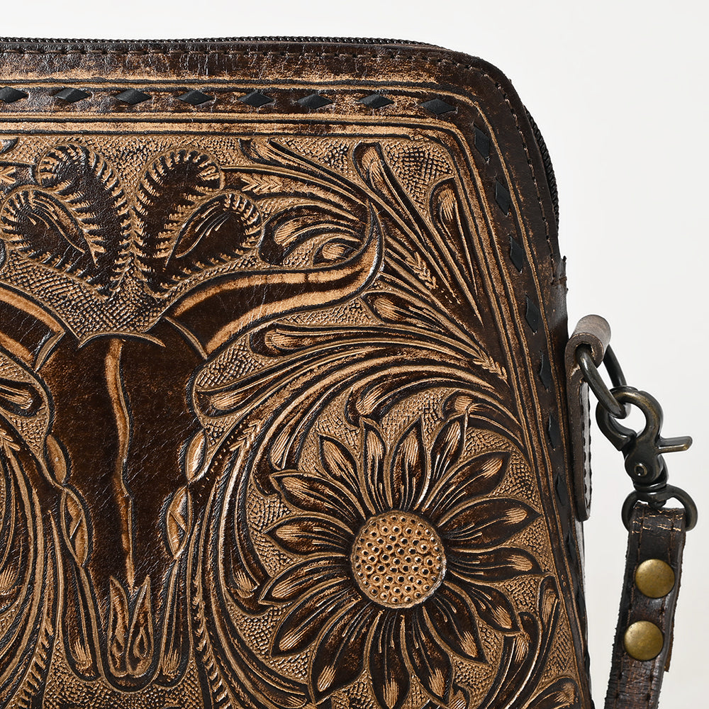 ADBG769 Western Tooled Leather Crossbody with Longhorn Design American Darling