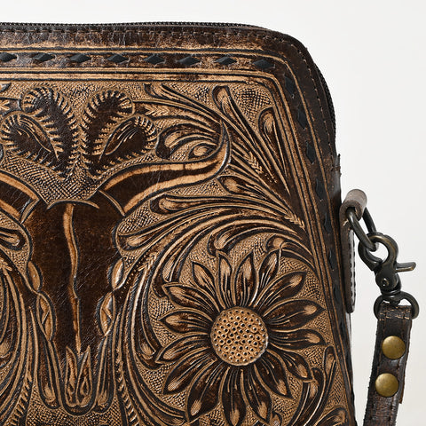 American Darling Hand Tooled Western Leather Crossbody - Floral Carved Full Grain Leather