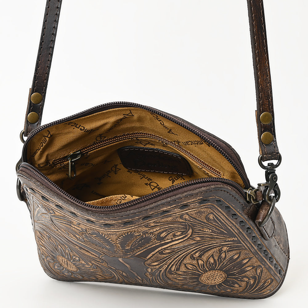 ADBG769 Western Tooled Leather Crossbody with Longhorn Design American Darling