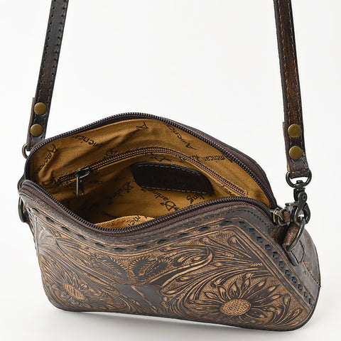 American Darling Hand Tooled Western Leather Crossbody - Floral Carved Full Grain Leather