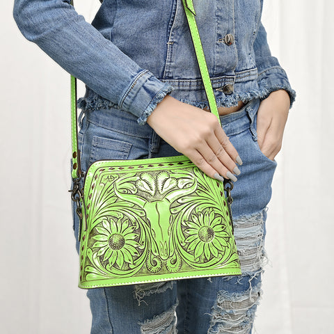 American Darling Hand Tooled Western Leather Crossbody - Floral Carved Full Grain Leather