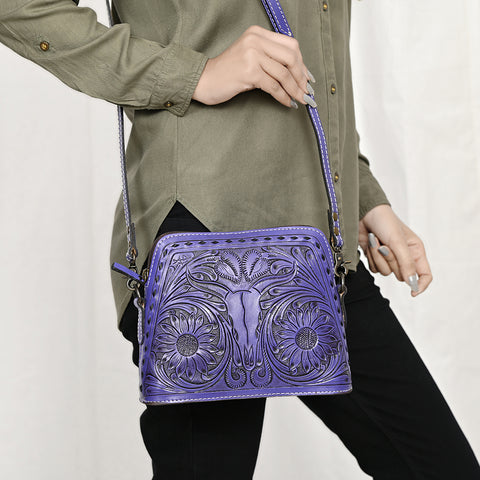 American Darling Hand Tooled Western Leather Crossbody - Floral Carved Full Grain Leather