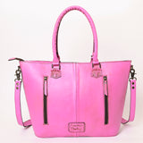 ADBG1246 Hand-Tooled Metallic Silver Leather Tote Bag - Western Floral Design with Dual Handles