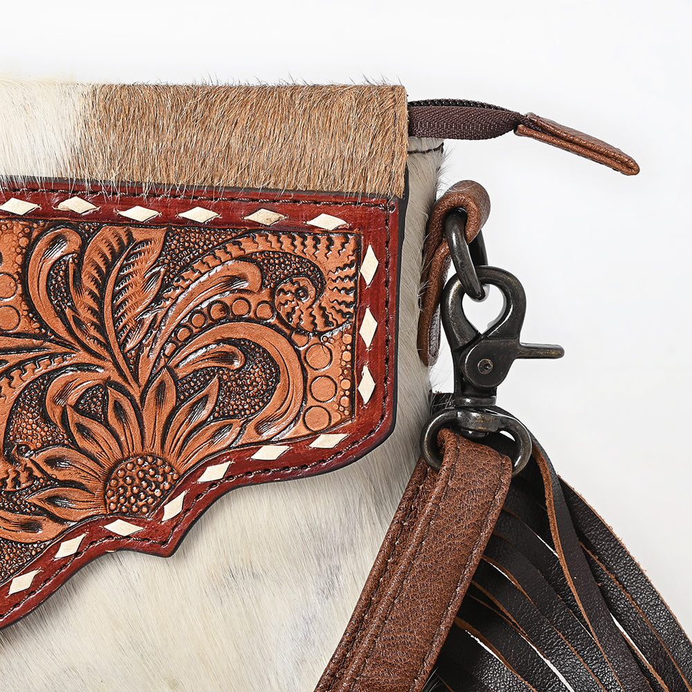 ADBG1050 Western Cowhide Leather Fringe Crossbody-Hand Tooled Envelope Bag by American Darling